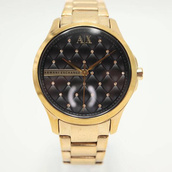 Armani Exchange Womens Black Gold Tone Quilted Dial 36mm Watch  w New Battery - Picture 5 of 12